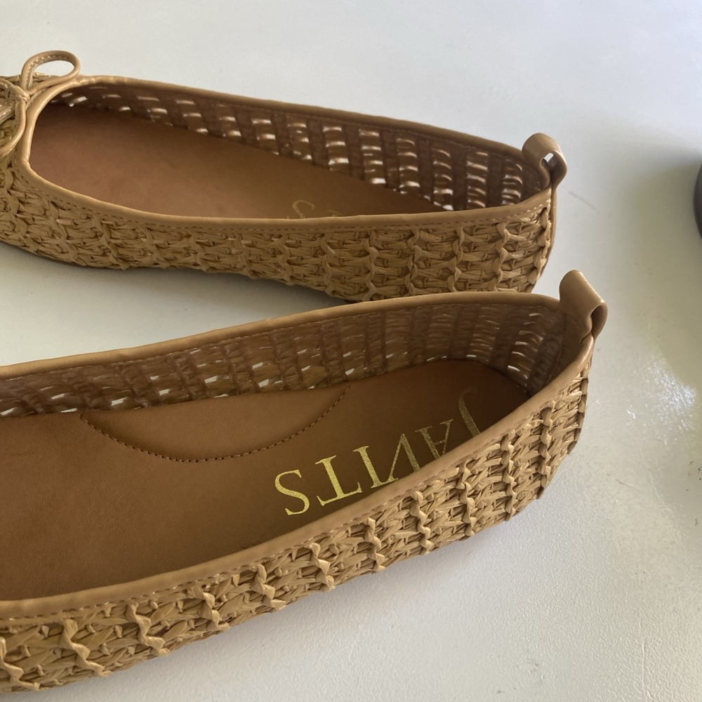 Eric Javits Parris Raffia Natural Woven Square-Toe Ballet Flats in Tan Size 9 - Picture 10 of 15
